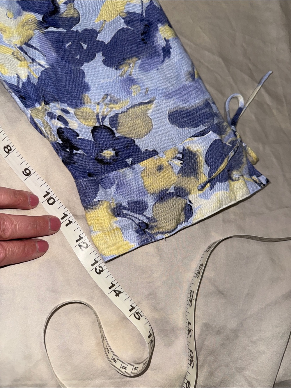 Floral Watercolor Button-Up Shirt in blue & Yellow Linen - Picture 12 of 13